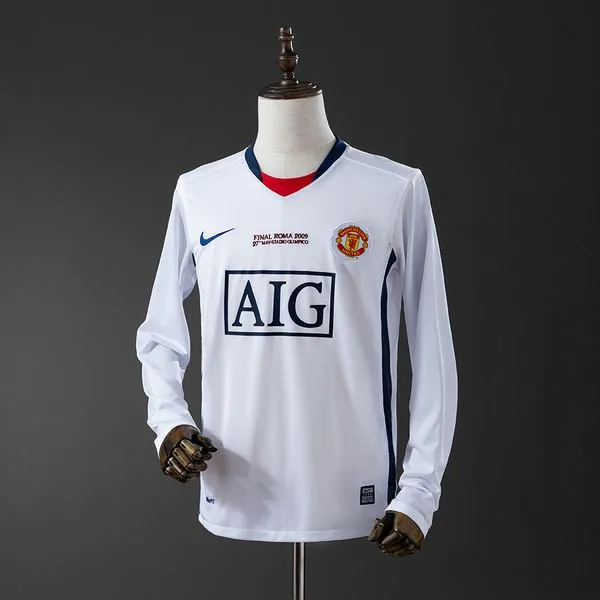 Camiseta de fútbol Manchester United 2008/09 VISITANTE MANGA LARGA VERSION FAN